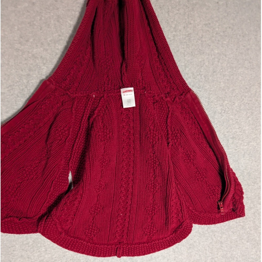Gymboree Cable Knit Hooded Poncho Kids 18-24M Little Red Zip Front Sleeveless - Picture 2 of 10